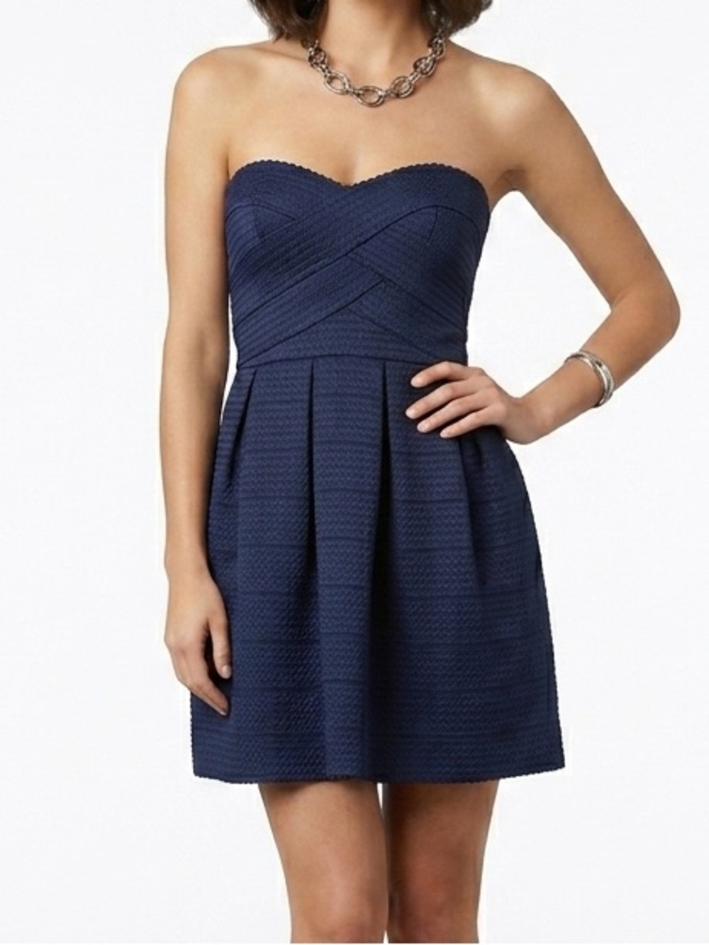 Sans Souci Strapless Navy Textured Sweetheart Dress